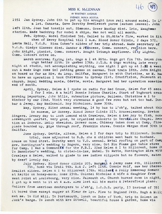 Katharine McLennan's Diary